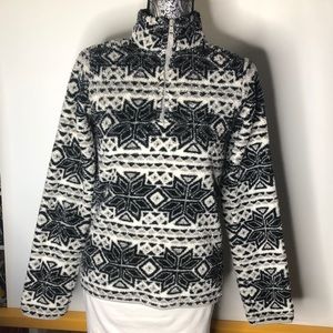 Prince & Fox womens 1/4 zip southwest print white soft furry thick Sweate XS‎